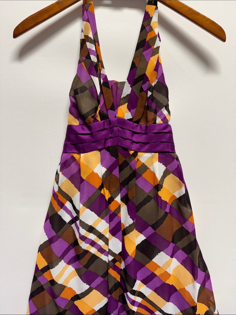 Moulinette Soeurs Purple and Gold Printed Dress with Brown Accents
